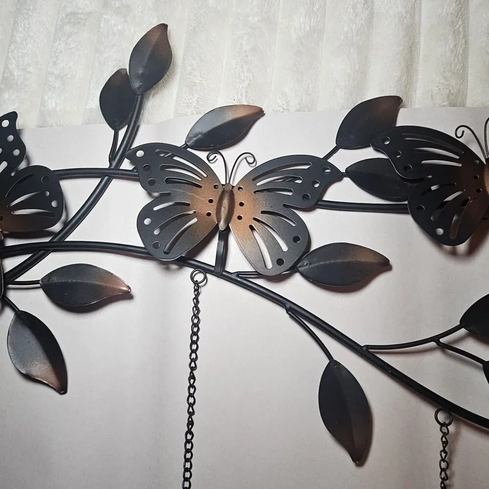 Dark Brown Tree Branch Metal Butterfly 3 Photo Frame Wall Hanging